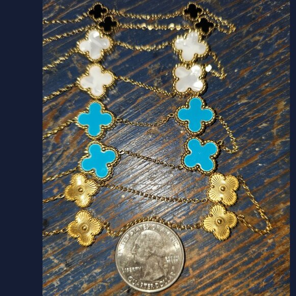 Turquoise blue Hope, Faith, Love and Luck clover fashion necklace 16 inches - Picture 7 of 9